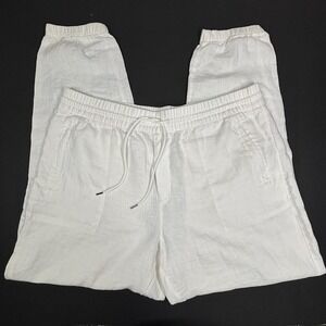 Athleta Retreat Linen High Rise Jogger Pant LT Large Tall White‎ #851026 NWOT